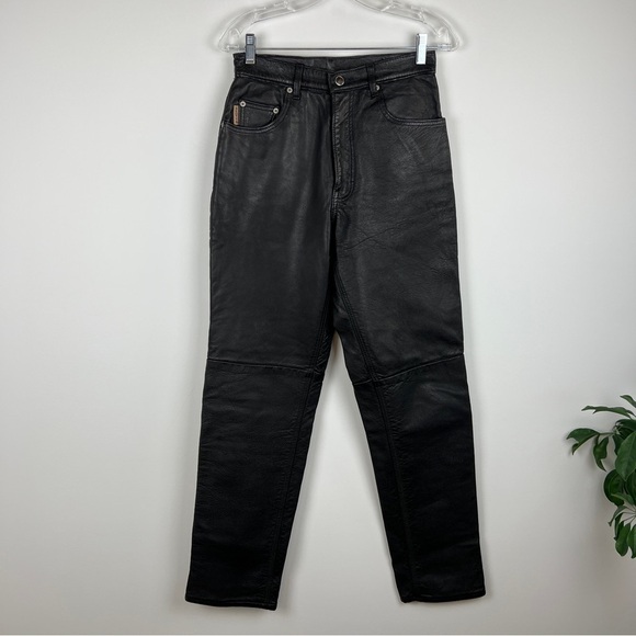 Vintage Washable Black Leather High Waisted Straight Leg Pants Size 26 - Picture 8 of 16
